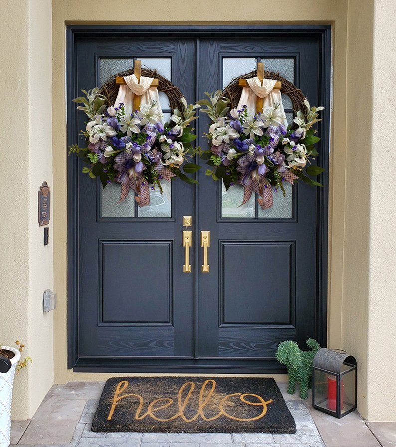 Easter Wreath with Cross for Front Door|Religious Easter Spring Wreath