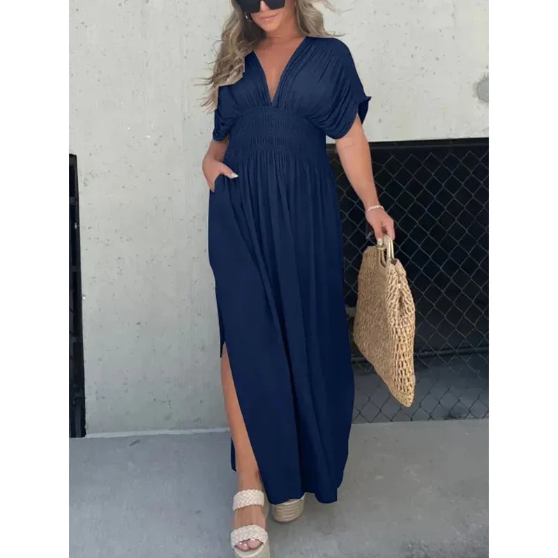 NEW IN π SLIT V-NECK EFFORTLESS MAXI LONG DRESS