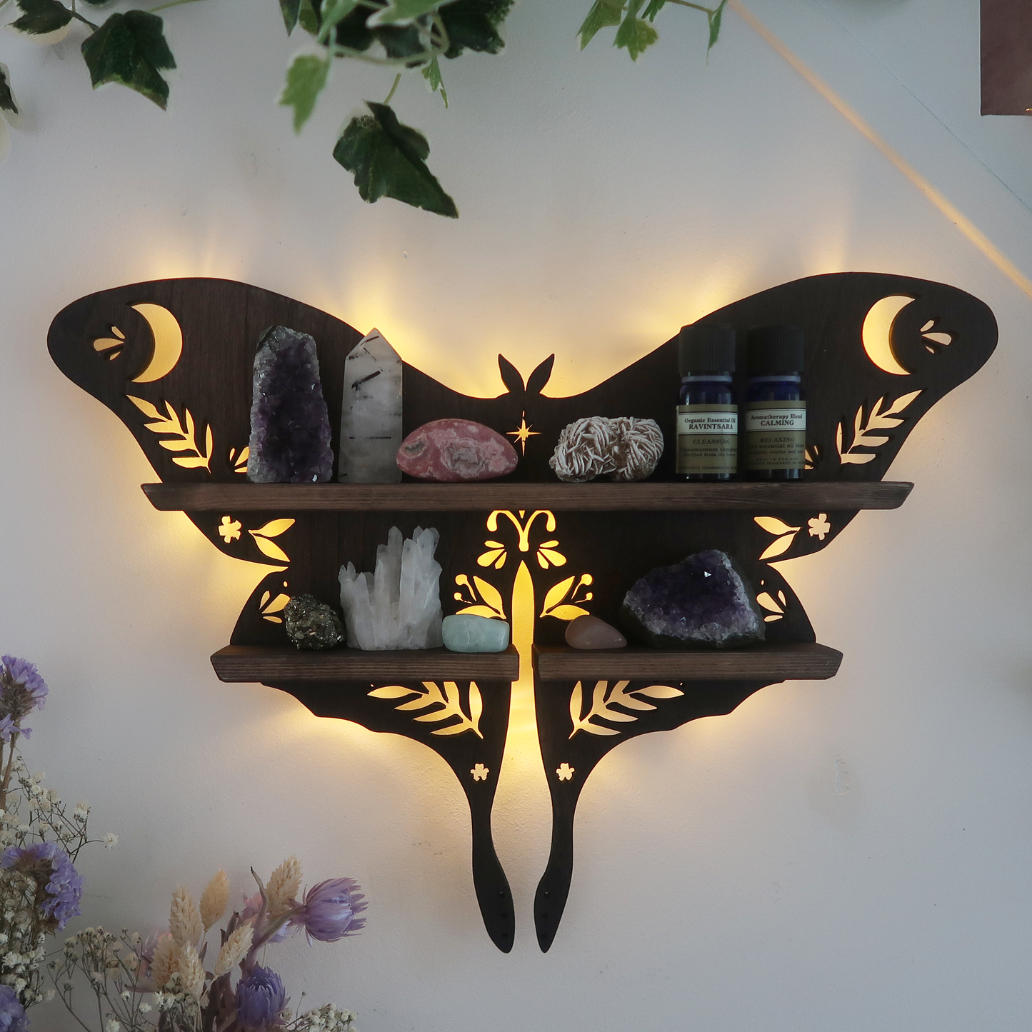 Luna Moth Lamp Crystal Shelf