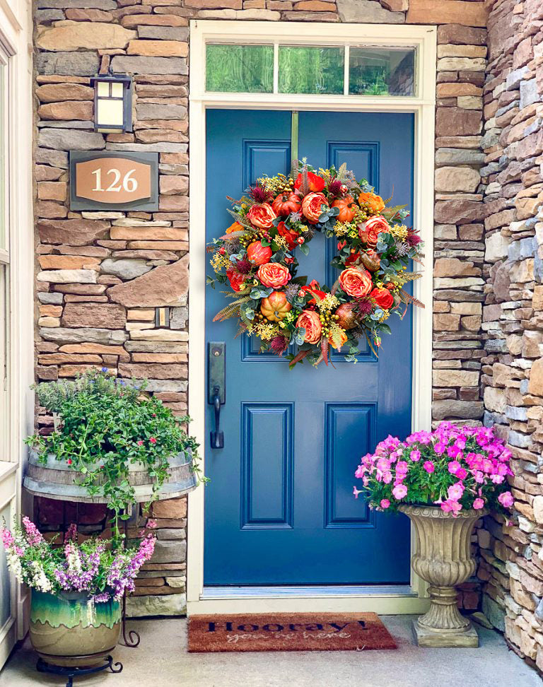 š„Last Day 49% OFFš„Fall Peony and Pumpkin Wreath - Year Round Wreath