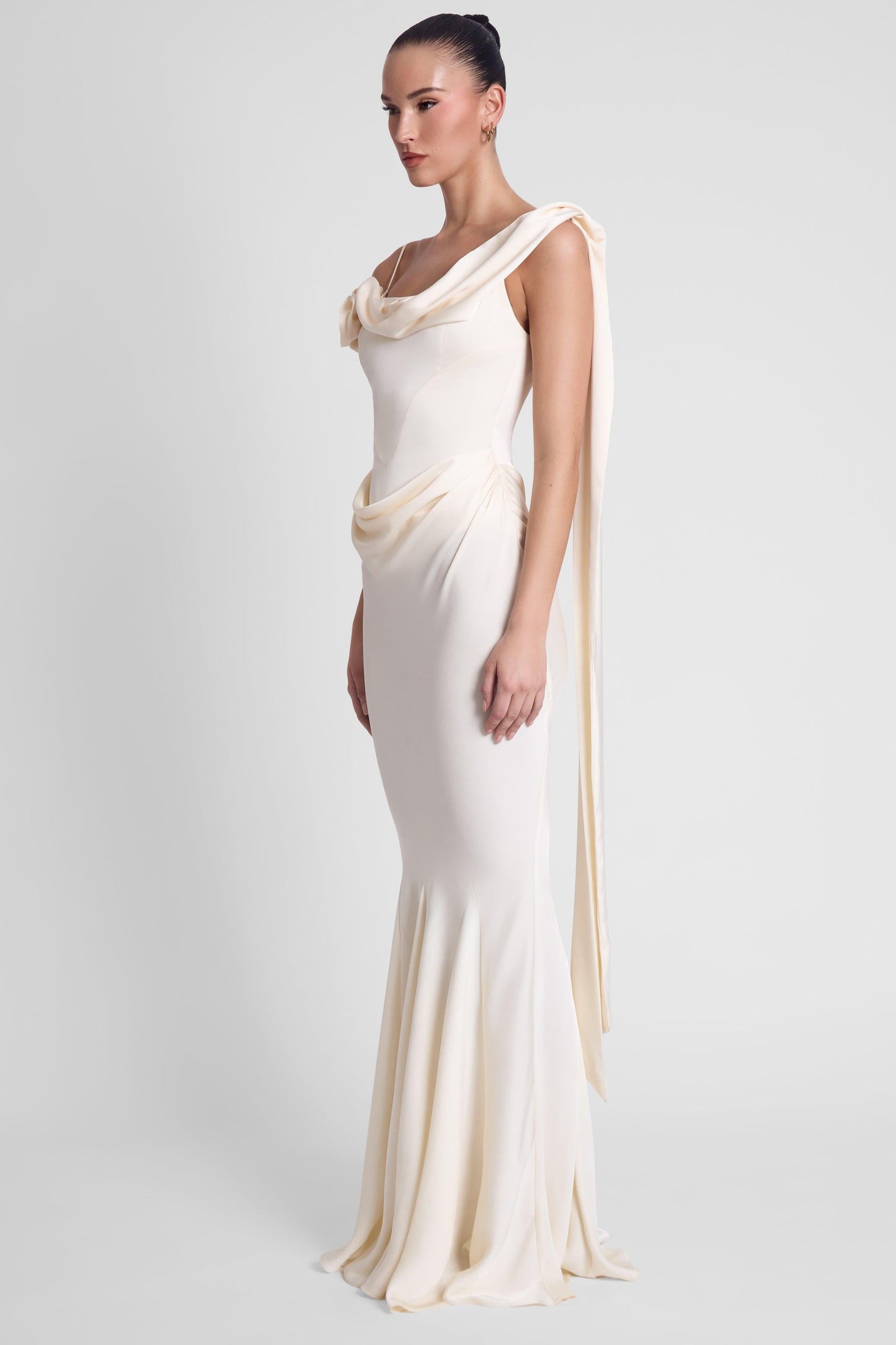 Corset Drape Satin Gown - Ivory