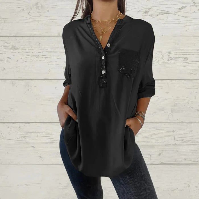 Sequin Patchwork V-neck Shirt (Buy 2 Free Shipping)