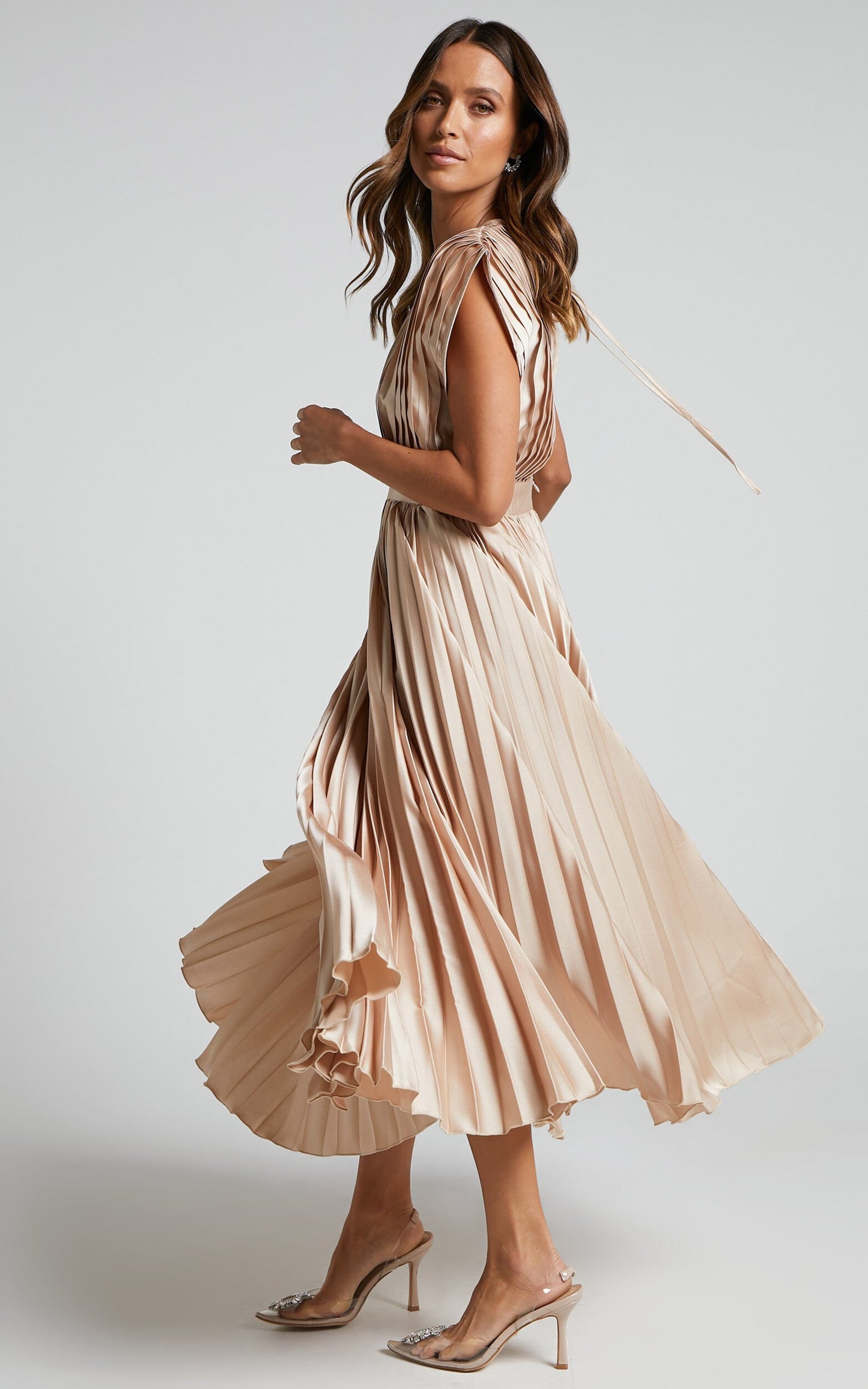 Timeless Elegance: Draped V-Neck Pleated Skirt Dress (Buy 2 Free Shipping)