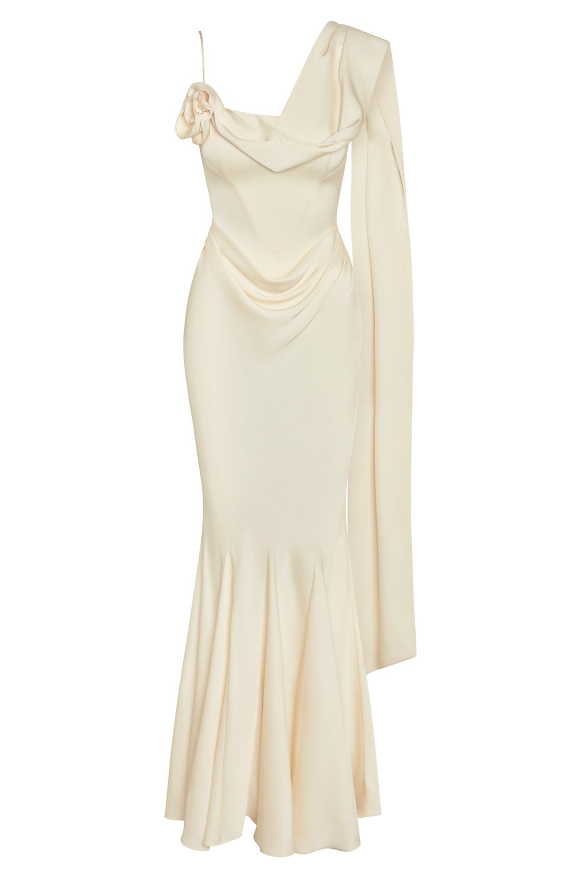 Corset Drape Satin Gown - Ivory