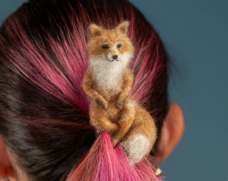 Felted animal hairpin