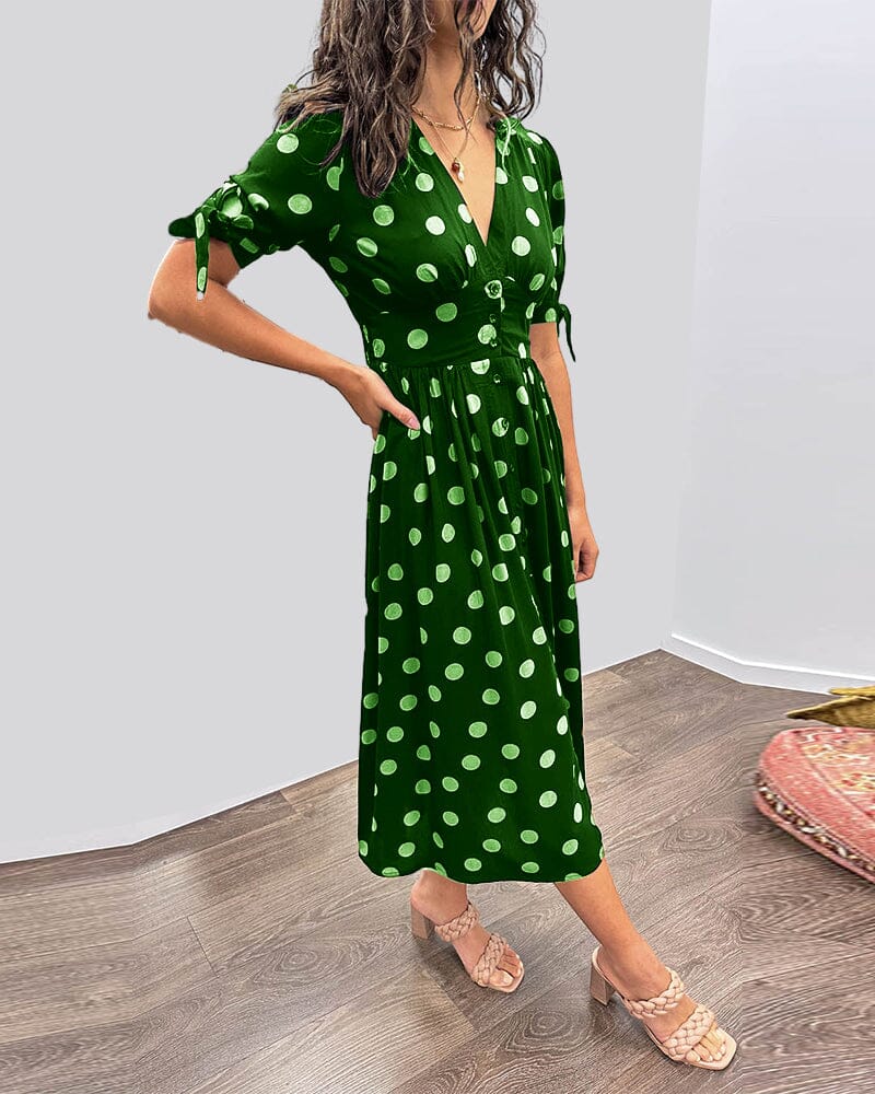 🔥🌷Last Day Promotion 48% OFF - 💃Deep V-neck polka-dot dress