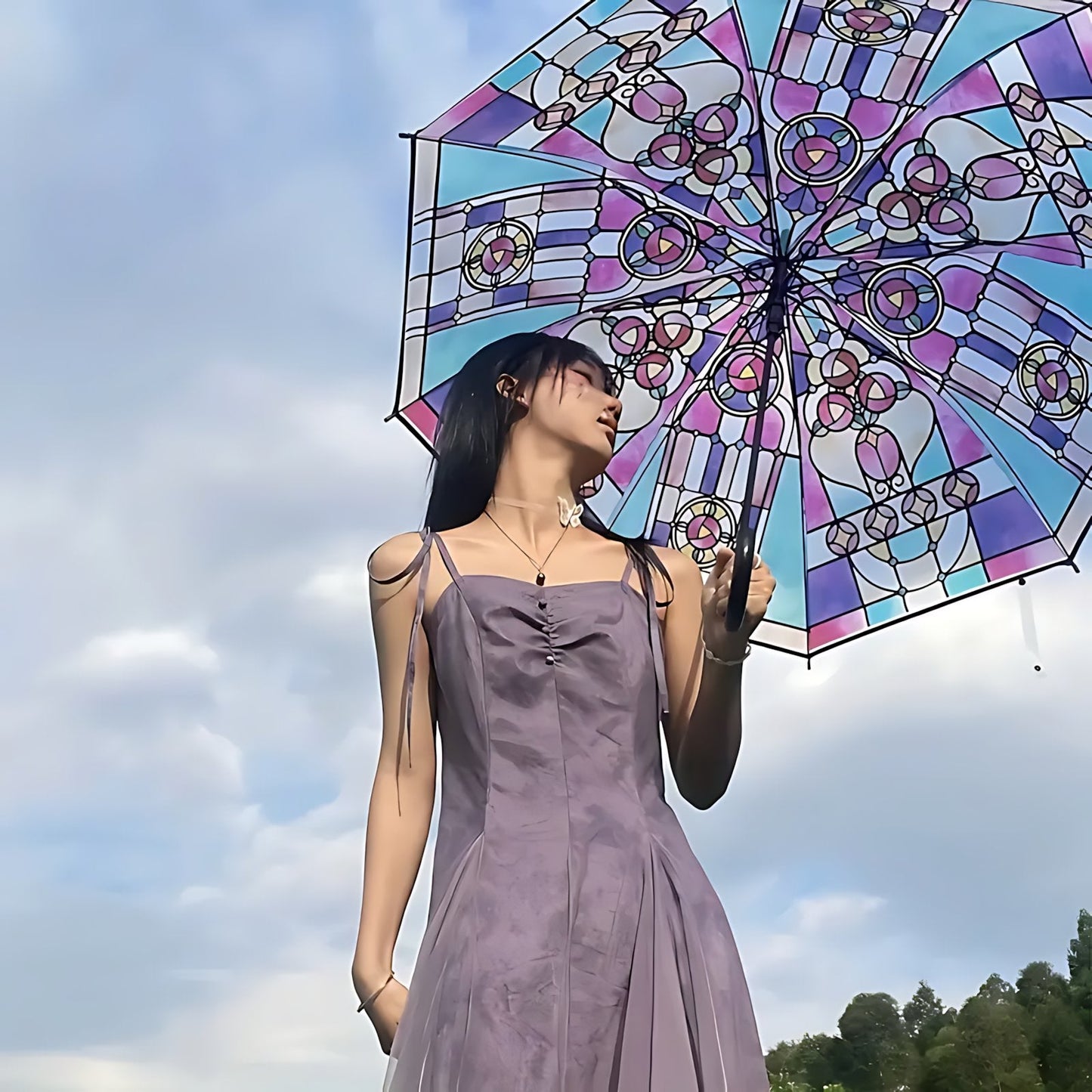 🔥Vintage Stained Glass Automatic Umbrella