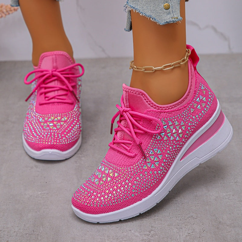 💎Rhinestone-Embellished Breathable Mesh Sneakers - Step into Elegance! 👟