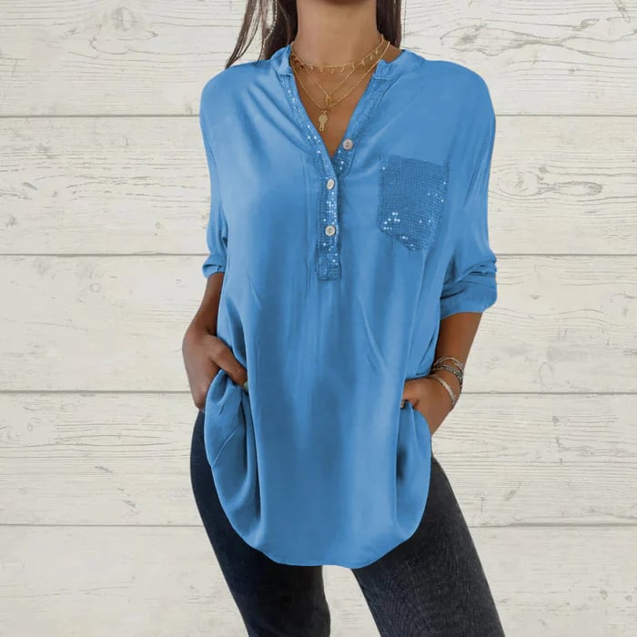 Sequin Patchwork V-neck Shirt (Buy 2 Free Shipping)