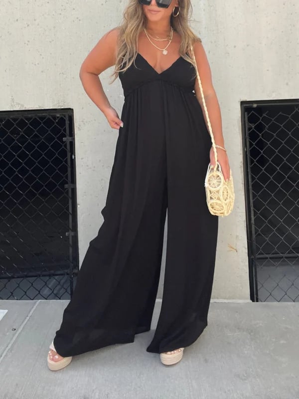 🔥V-Neck Effortless Wide Leg Jumpsuit