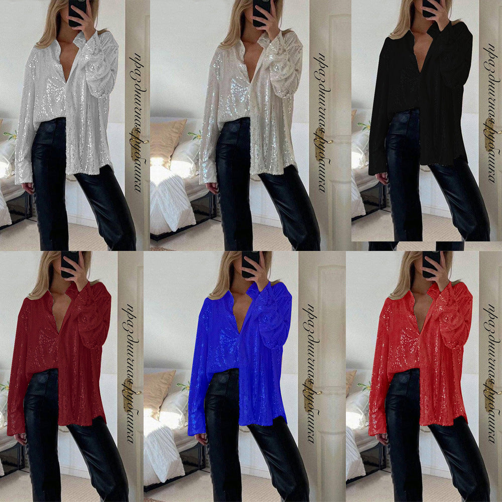 💕💃Hot Sale - Women's Sequin Long-Sleeved Lapel Shirt