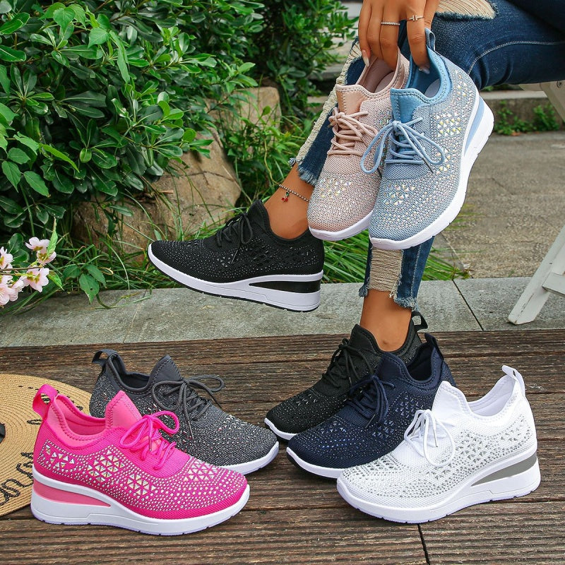 💎Rhinestone-Embellished Breathable Mesh Sneakers - Step into Elegance! 👟