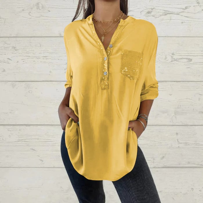 Sequin Patchwork V-neck Shirt (Buy 2 Free Shipping)