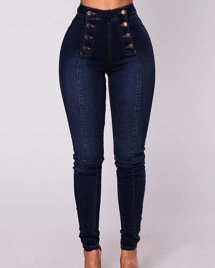 💓Double Breasted High Waist Skinny Jeans ✈BUY 2 FREE SHIPPING