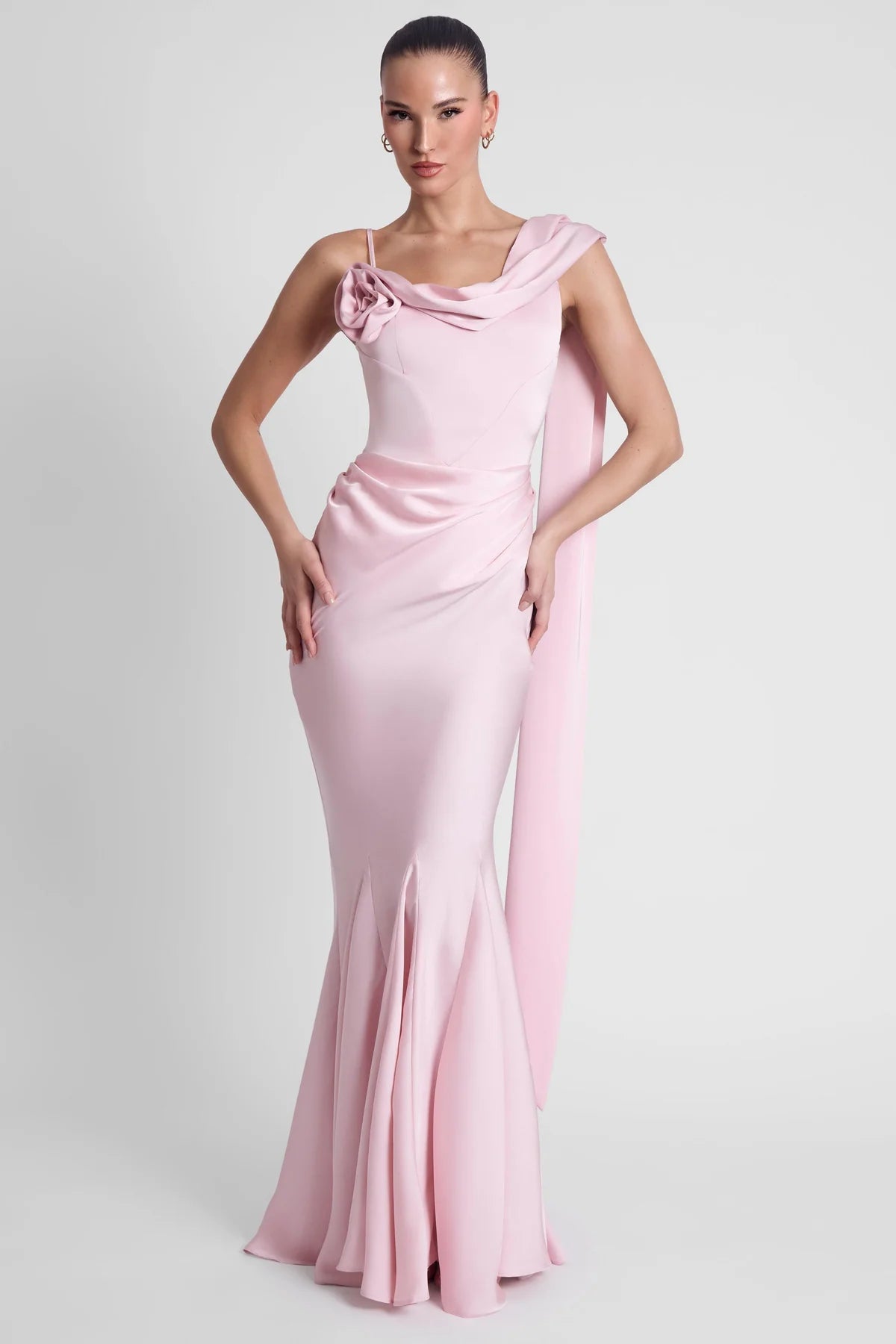 Corset Drape Satin Gown - Ivory