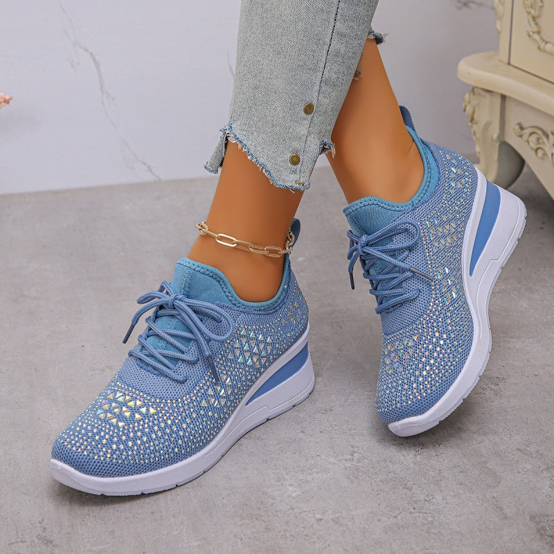 💎Rhinestone-Embellished Breathable Mesh Sneakers - Step into Elegance! 👟