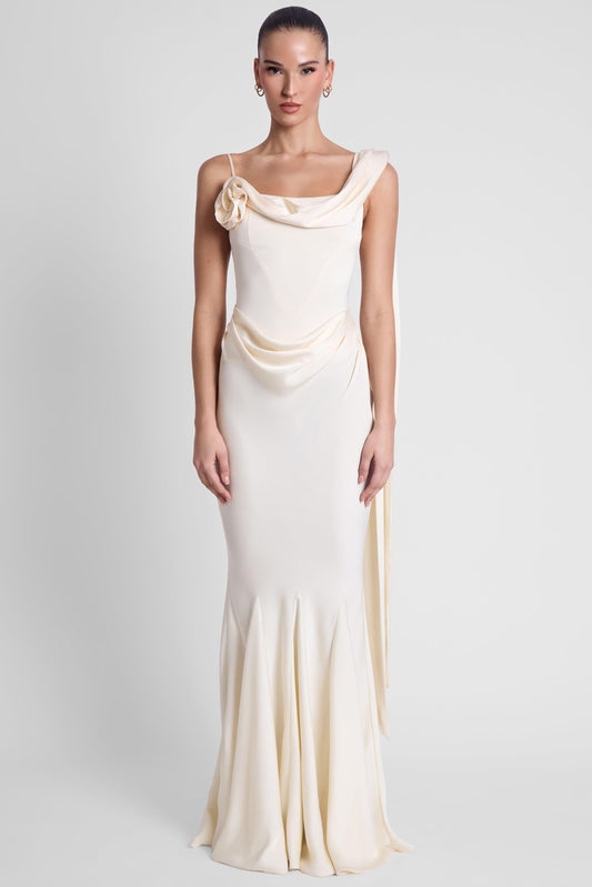 Corset Drape Satin Gown - Ivory