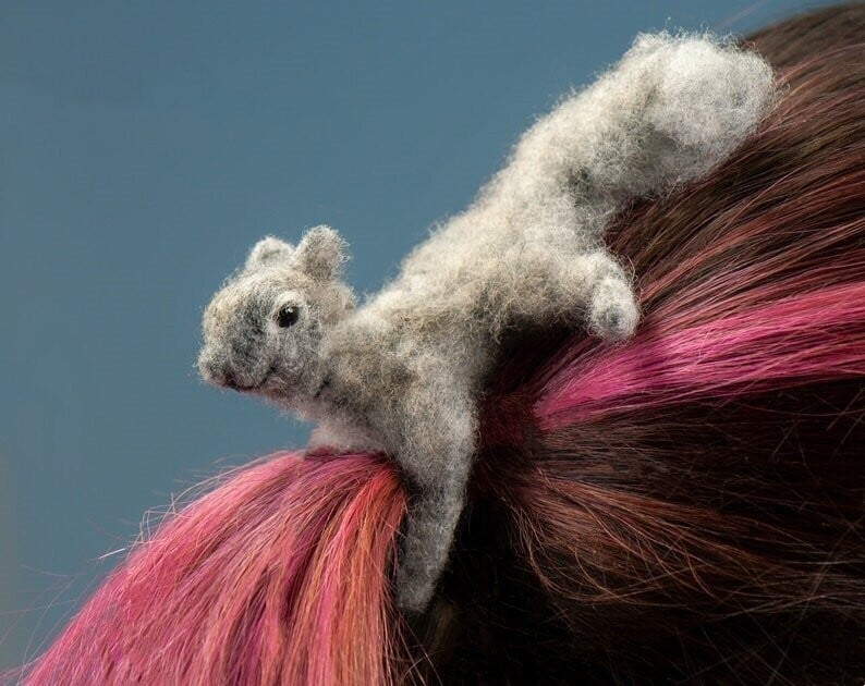 Felted animal hairpin