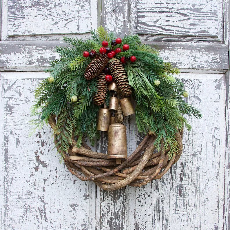 🔥Early Christmas Sale🍭 Farmhouse Christmas Wreath, Boho Wreath, Holiday Wreath