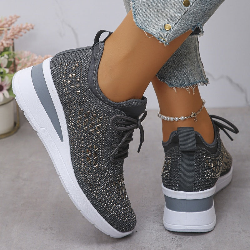 💎Rhinestone-Embellished Breathable Mesh Sneakers - Step into Elegance! 👟