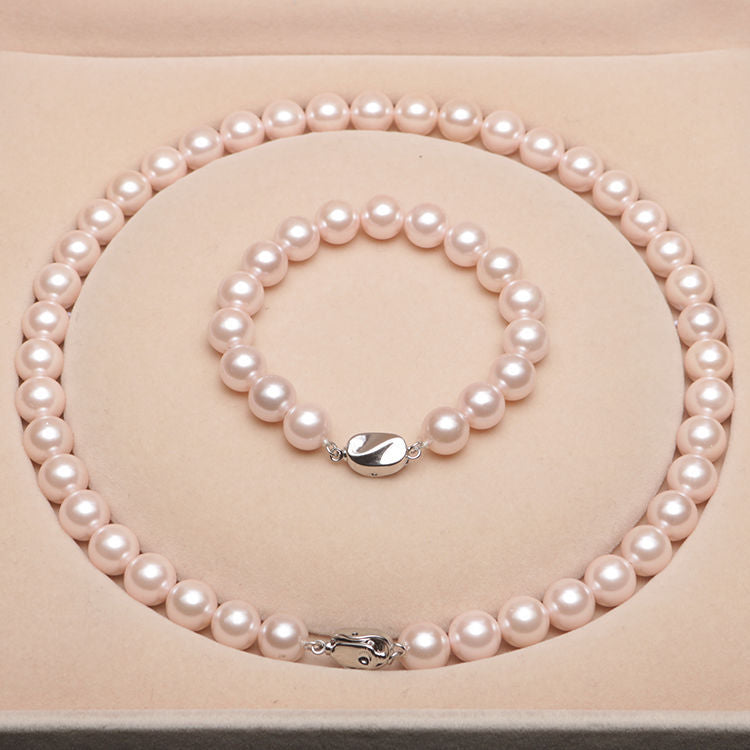 Temperament deep sea shell pearl necklace【Necklace + Bracelet + Earrings】