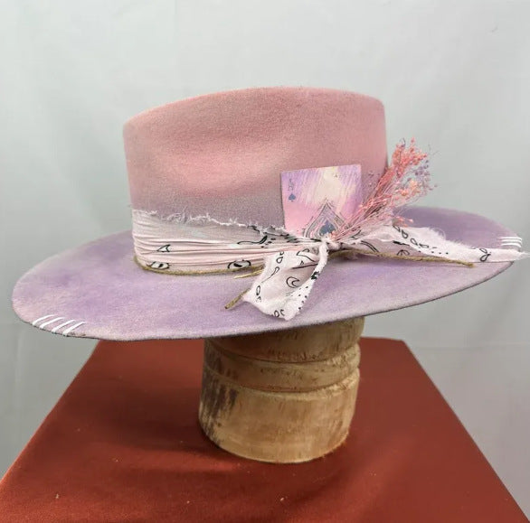 Distressed Ribbon Pure Wool Felt Hat