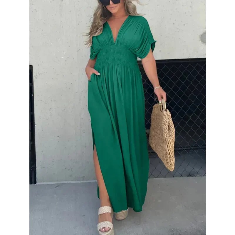 NEW IN 💗  SLIT V-NECK EFFORTLESS MAXI LONG DRESS