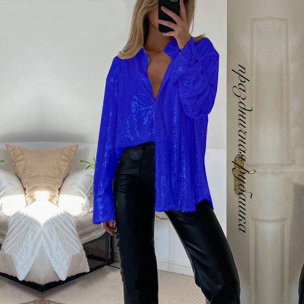 💕💃Hot Sale - Women's Sequin Long-Sleeved Lapel Shirt