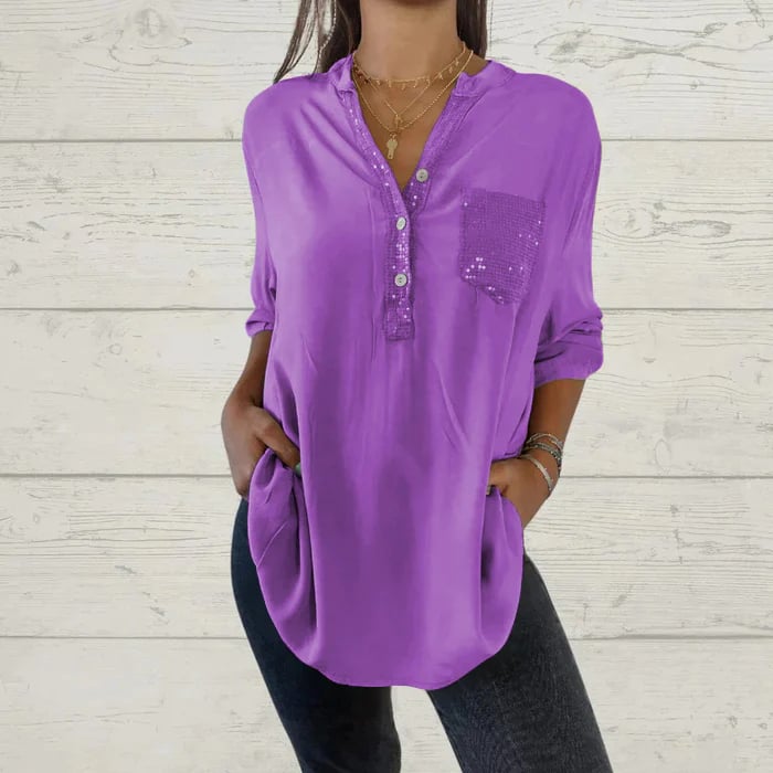 Sequin Patchwork V-neck Shirt (Buy 2 Free Shipping)