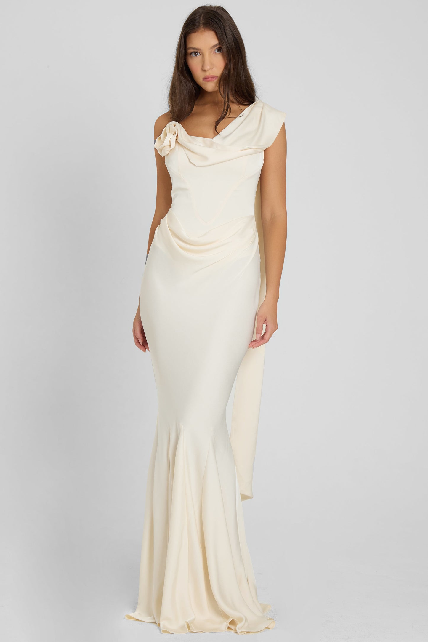 Corset Drape Satin Gown - Ivory