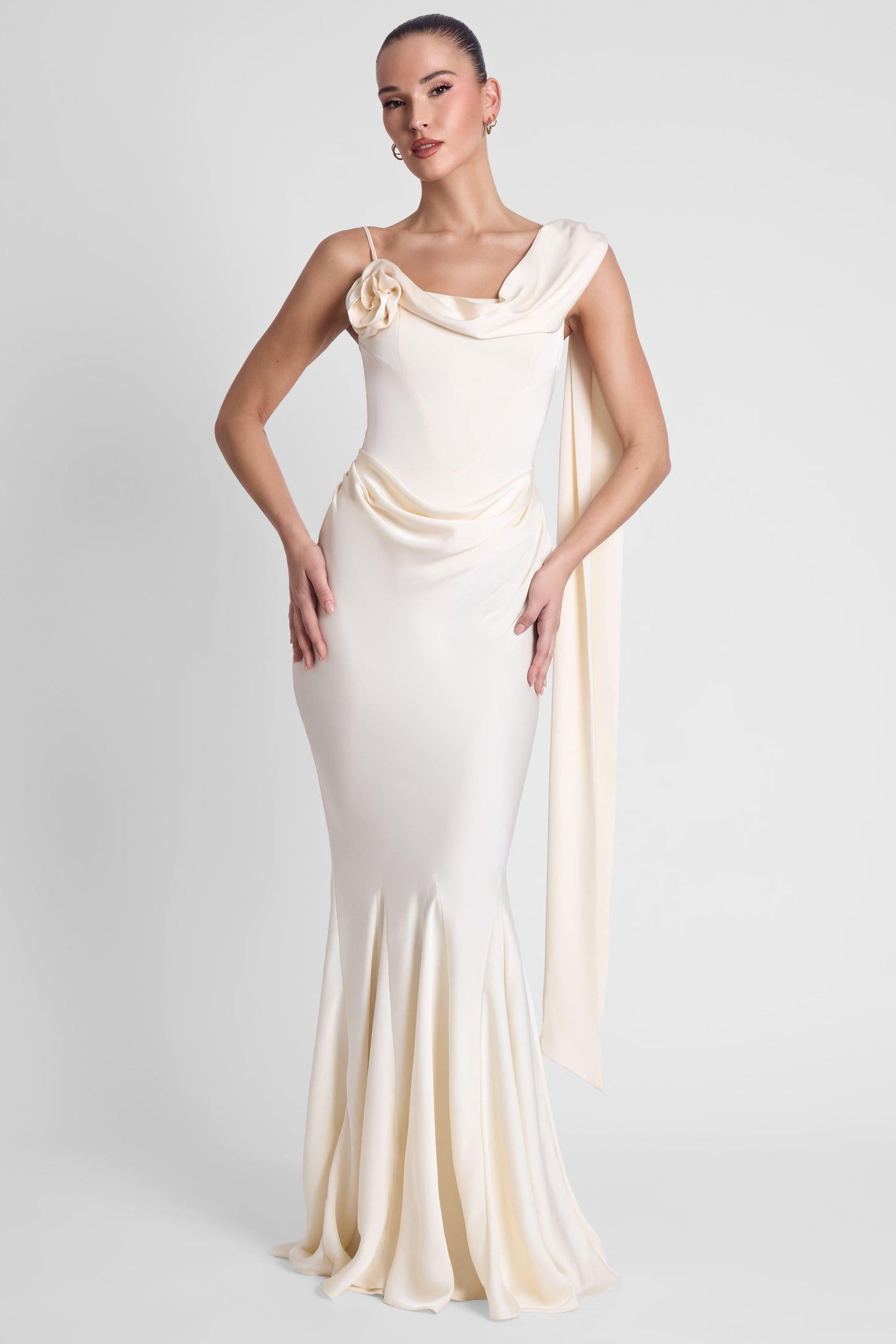 Corset Drape Satin Gown - Ivory