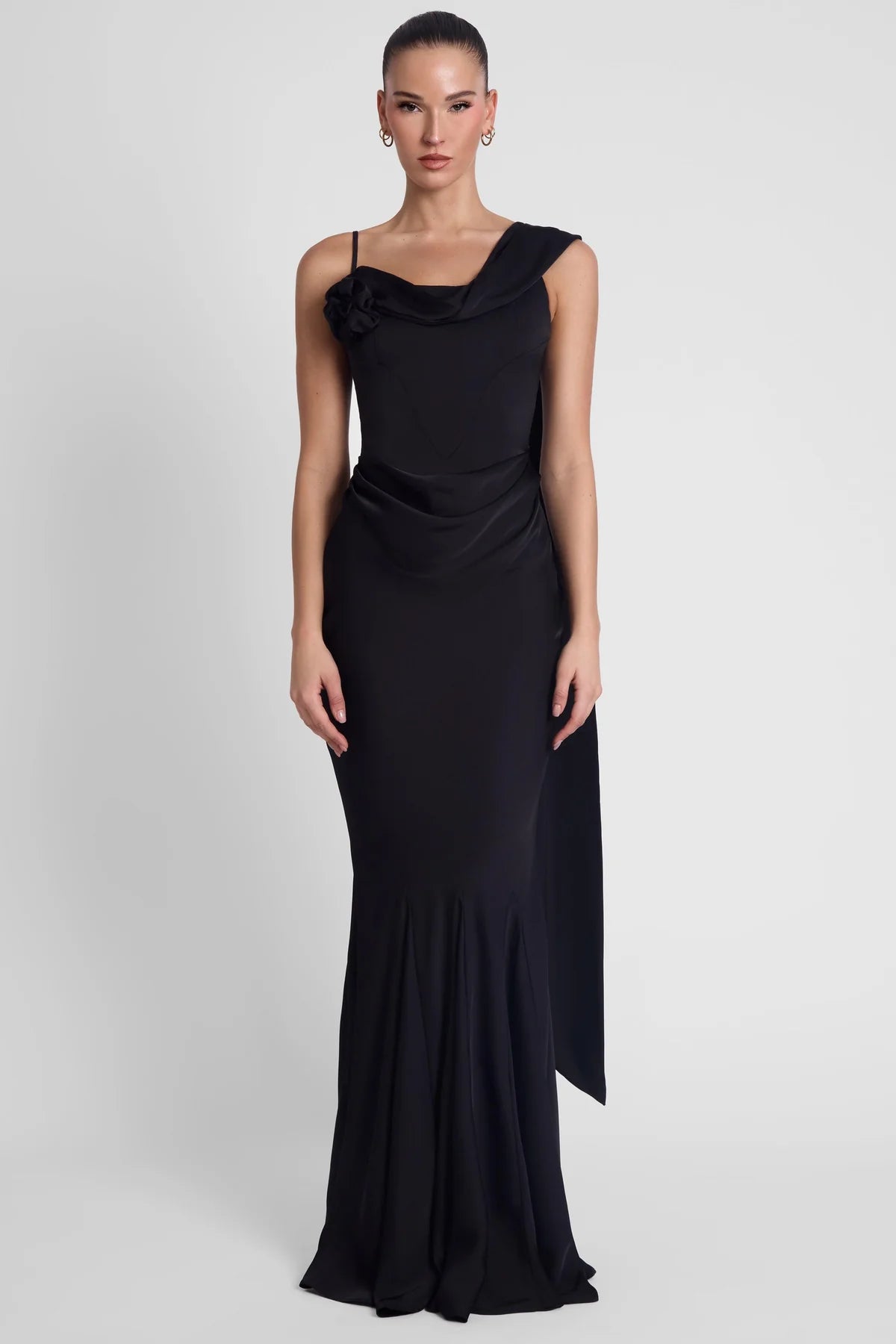 Corset Drape Satin Gown - Ivory