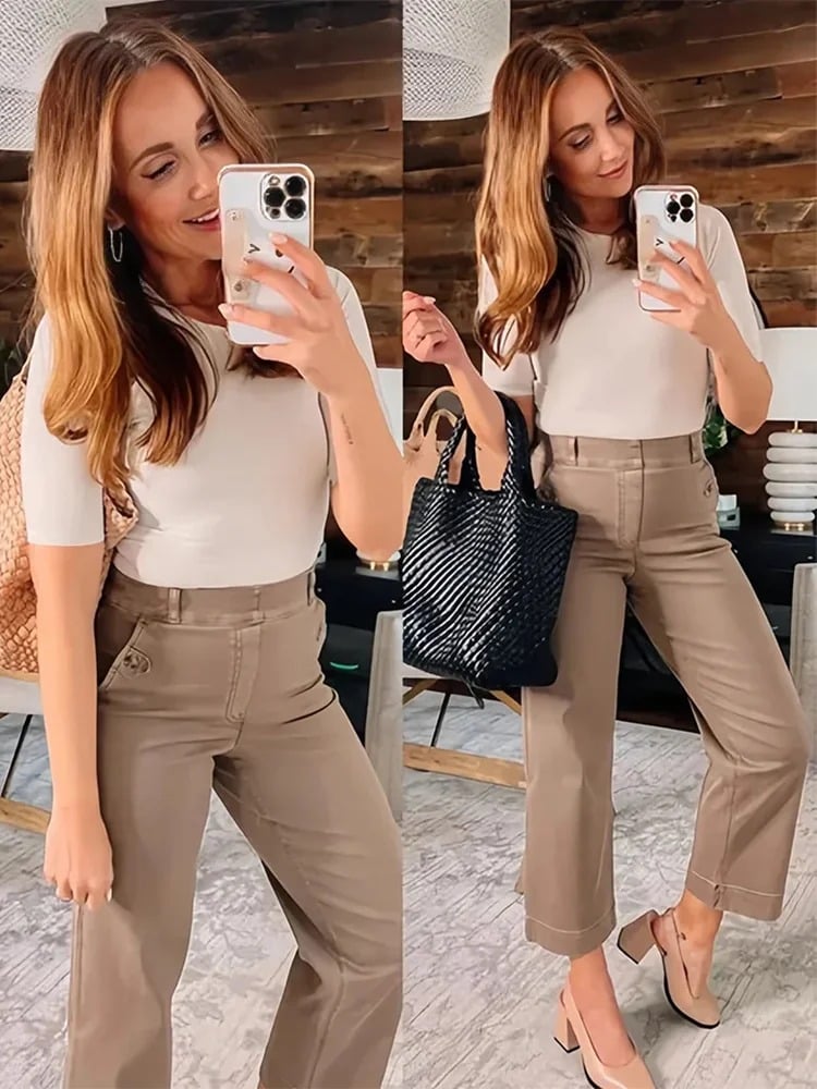 😍Last day! 💥Special sale -Tummy Control Twill Cropped Wide Leg Pant