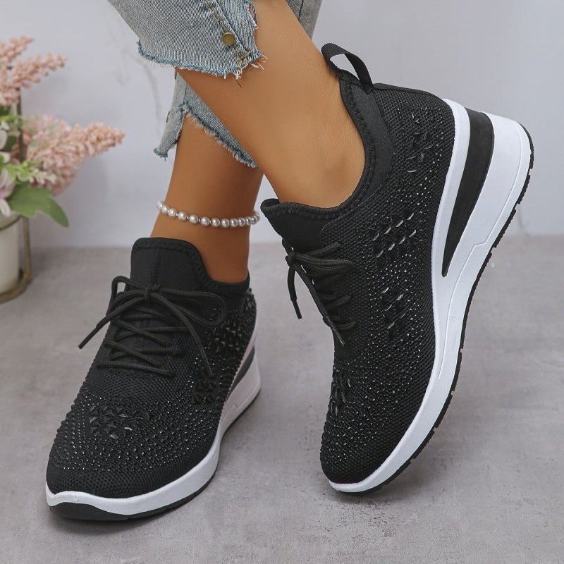 💎Rhinestone-Embellished Breathable Mesh Sneakers - Step into Elegance! 👟