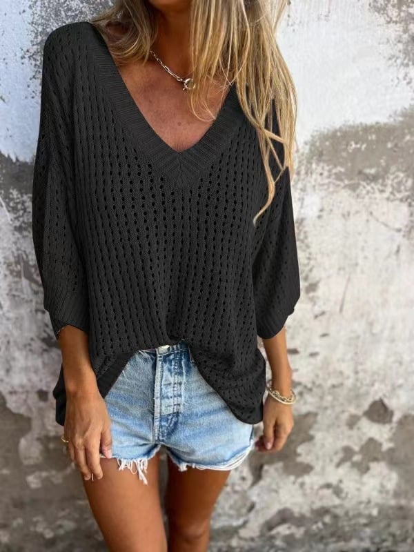 V-neck Hollow Knitted Top