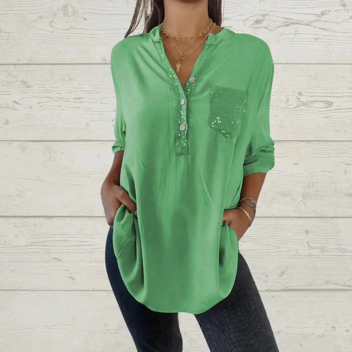 Sequin Patchwork V-neck Shirt (Buy 2 Free Shipping)