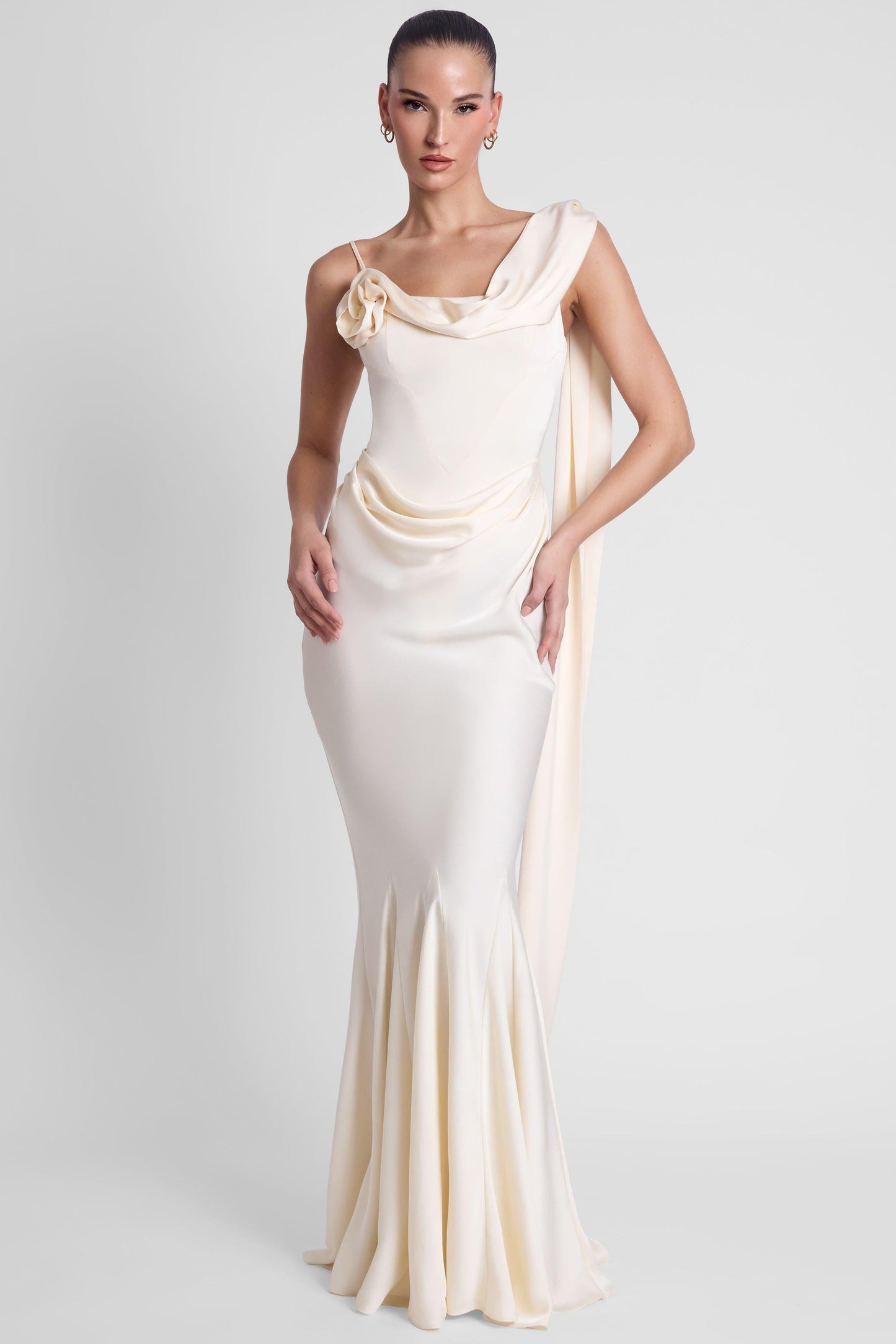 Corset Drape Satin Gown - Ivory