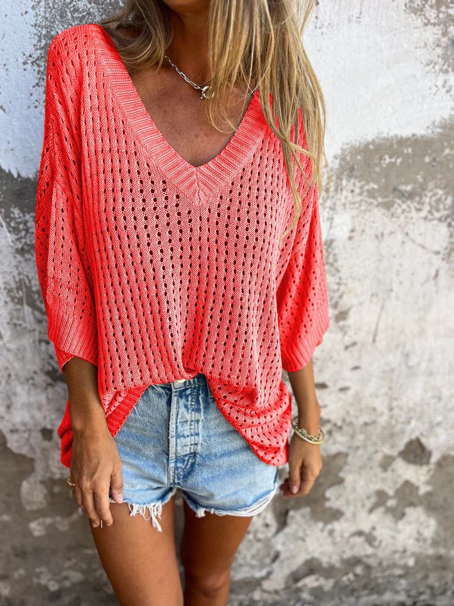 V-neck Hollow Knitted Top