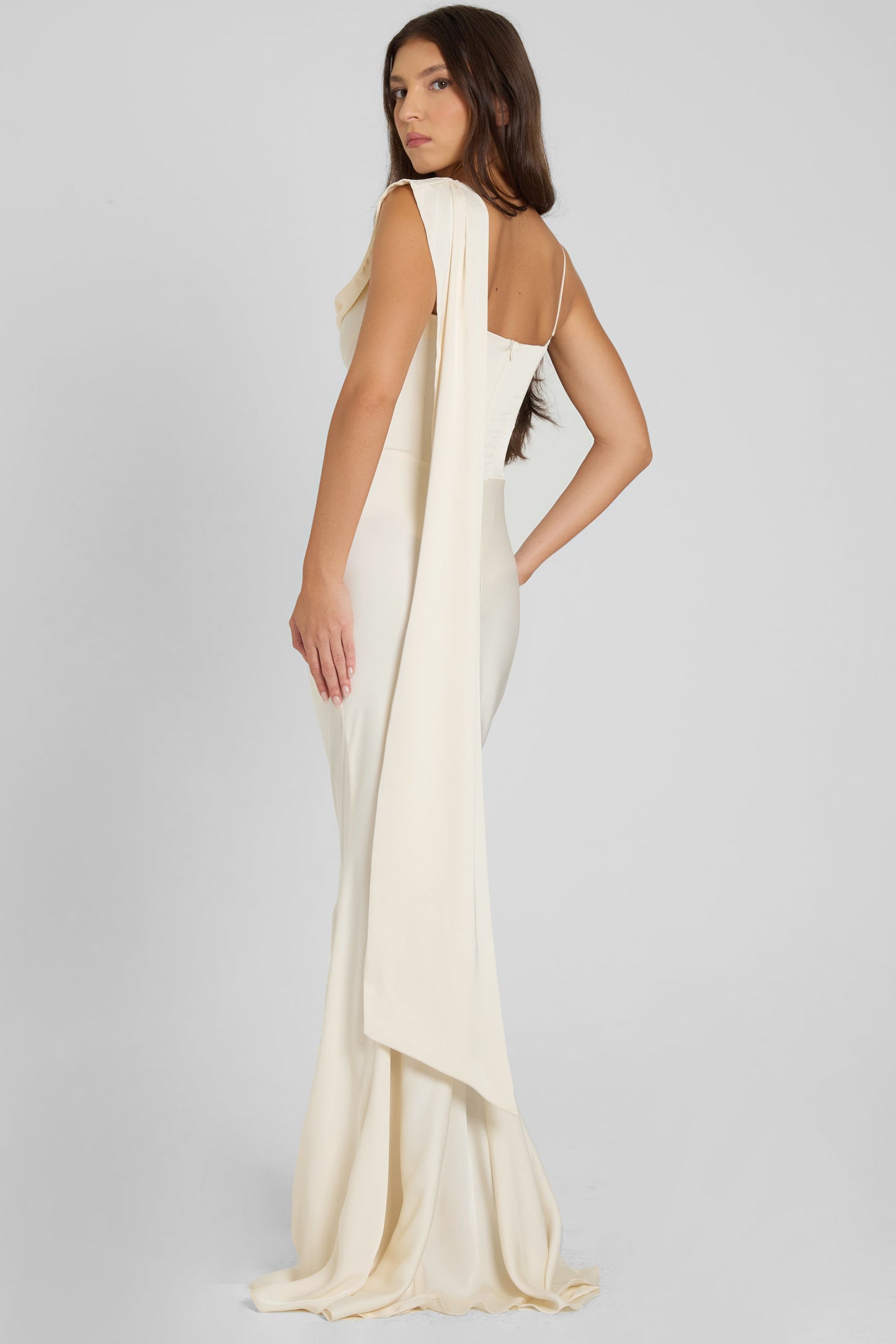 Corset Drape Satin Gown - Ivory