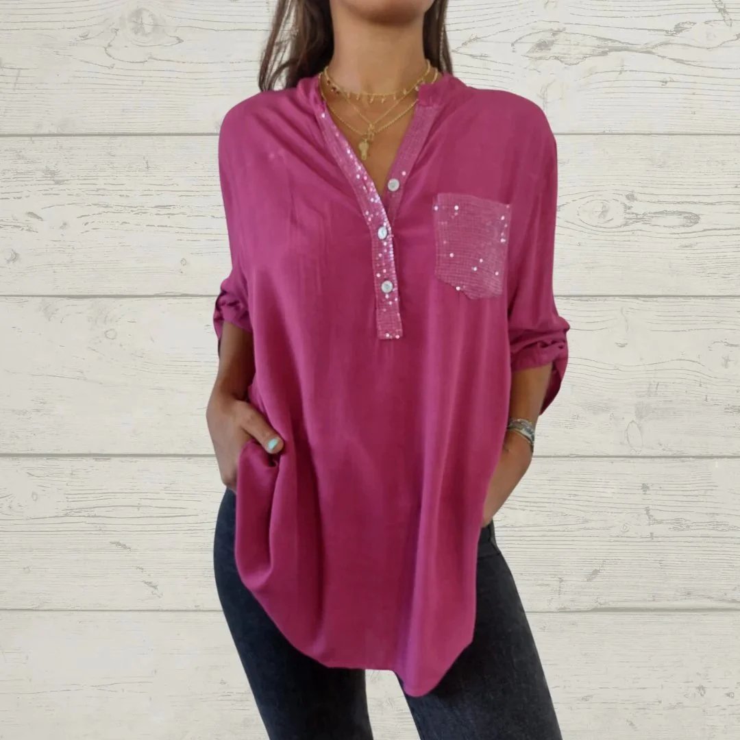 Sequin Patchwork V-neck Shirt (Buy 2 Free Shipping)