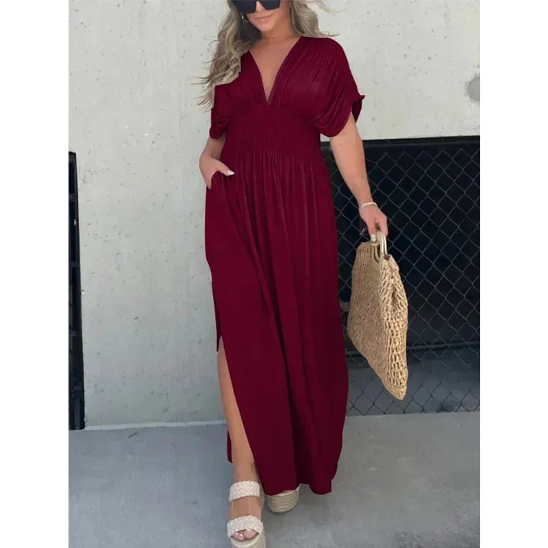 NEW IN 💗  SLIT V-NECK EFFORTLESS MAXI LONG DRESS