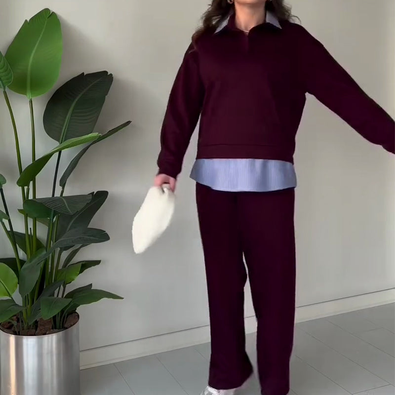 Women's casual long-sleeved top and pants two-piece set