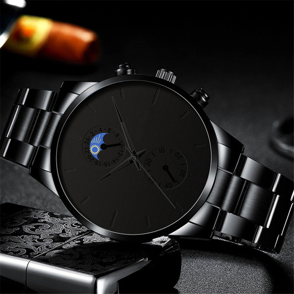 Luxury Classic Black Stainless Steel Analog Quartz Wrist Watch