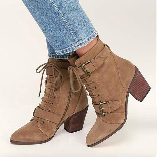 Comfortable Pointed Toe Lace-Up Boots