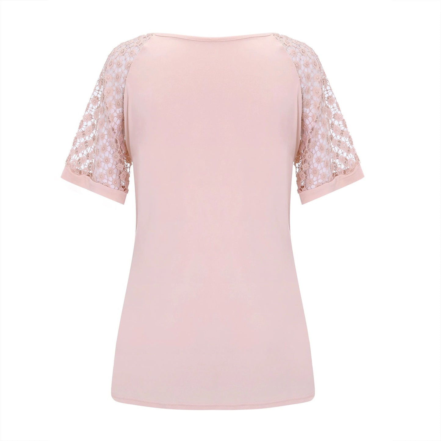 2024 NEW FASHION CASUAL LACE TOPS PATCHWORK SUMMER V-NECK HOLLOW OUT T-SHIRT