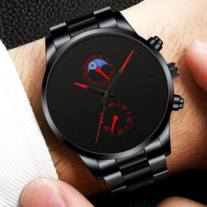 Luxury Classic Black Stainless Steel Analog Quartz Wrist Watch