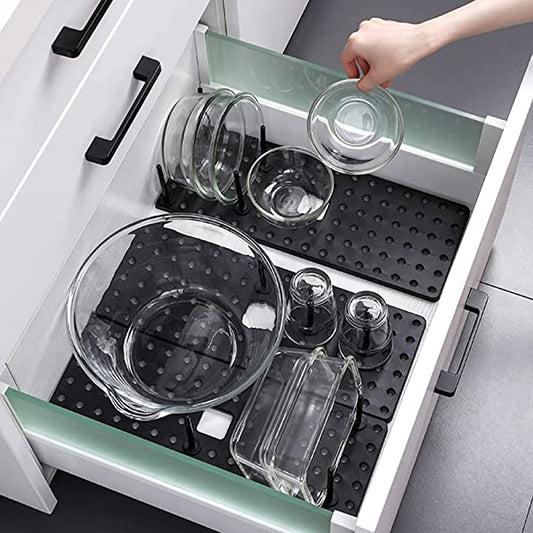 Kitchen Drawer Type Adjustabl Retractable Non-slip Drain Bowl Rack