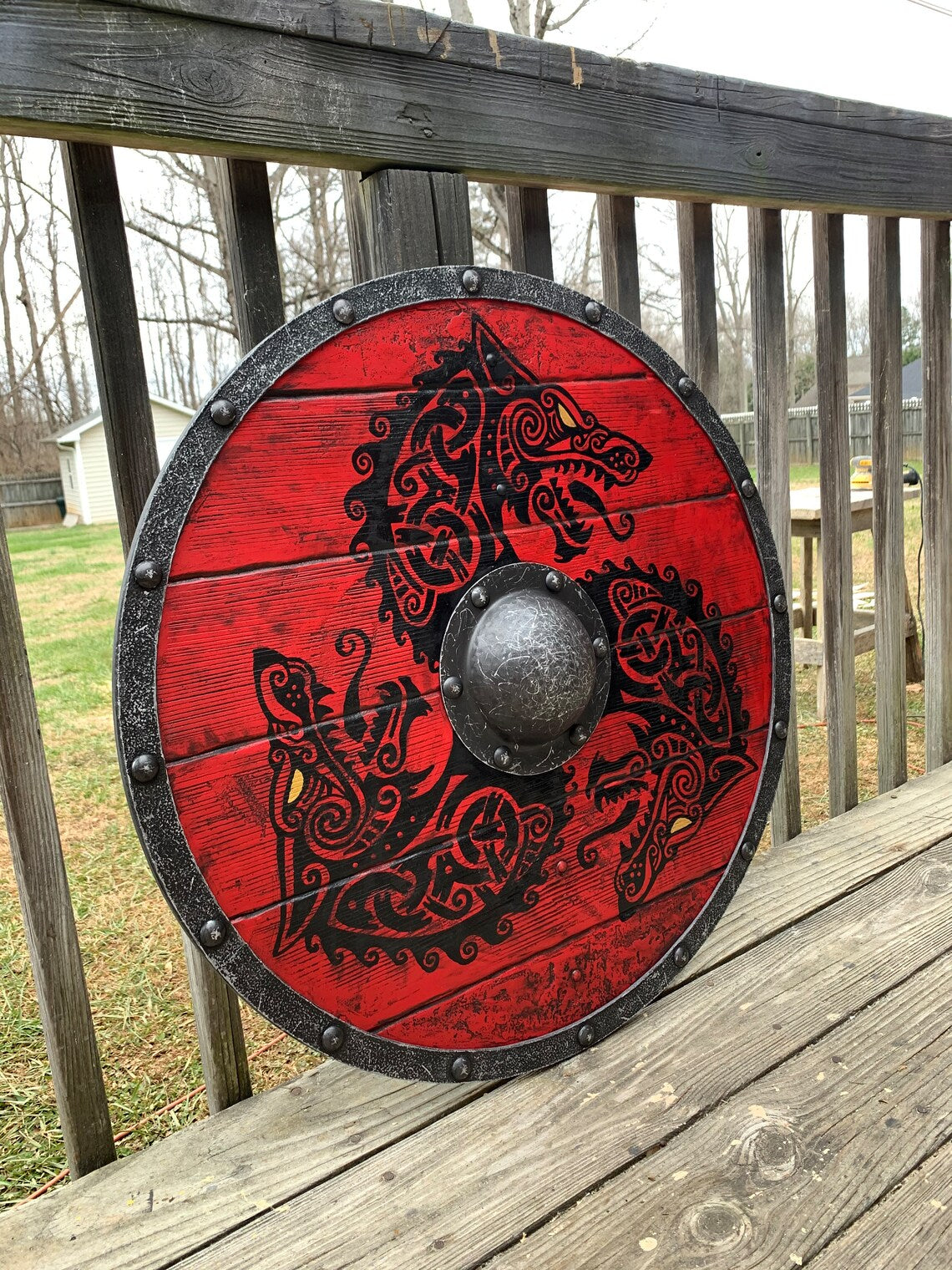 Double Ravens Personalized Battleworn Viking Shield