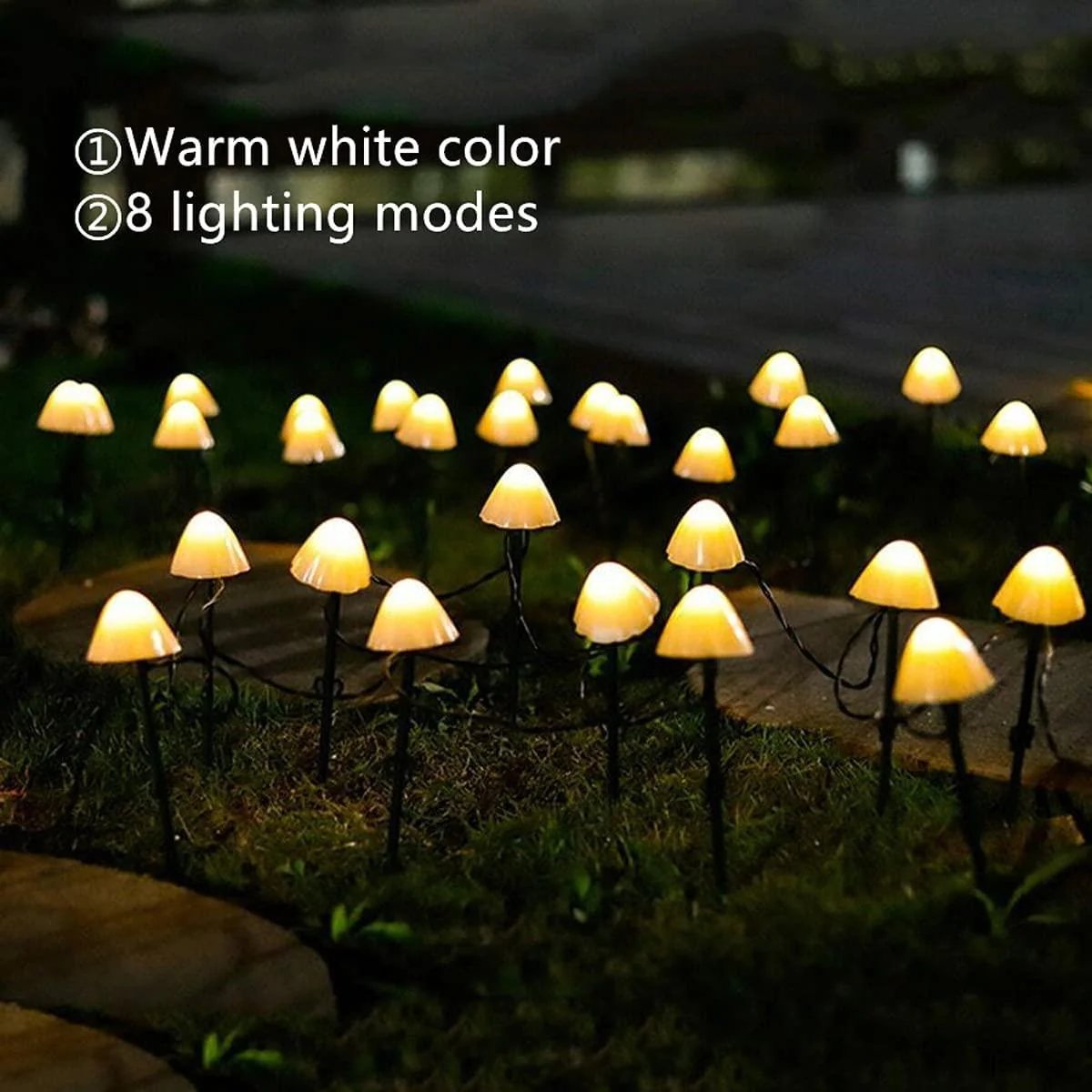 8 Functions - 12-20 Pieces Set of Four Colors/Warm White Mini Mushroom Solar Lights