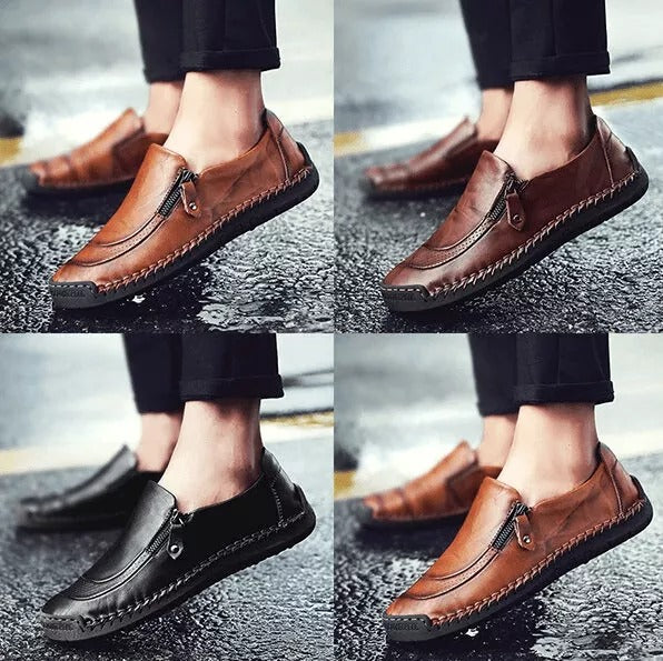 🎉Mens Handmade Side Zipper Casual Comfy Leather Slip On Loafers